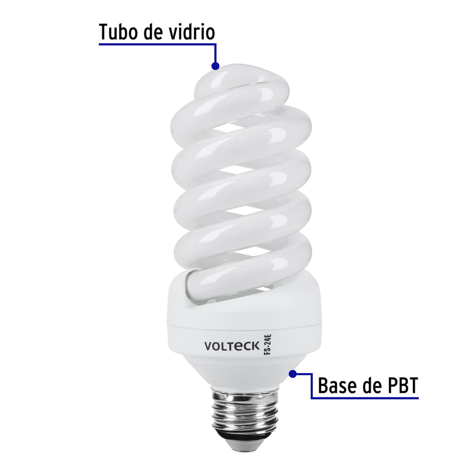 Lámpara espiral T4 24 W luz neutra en blíster, Volteck Caja con 4, 46835