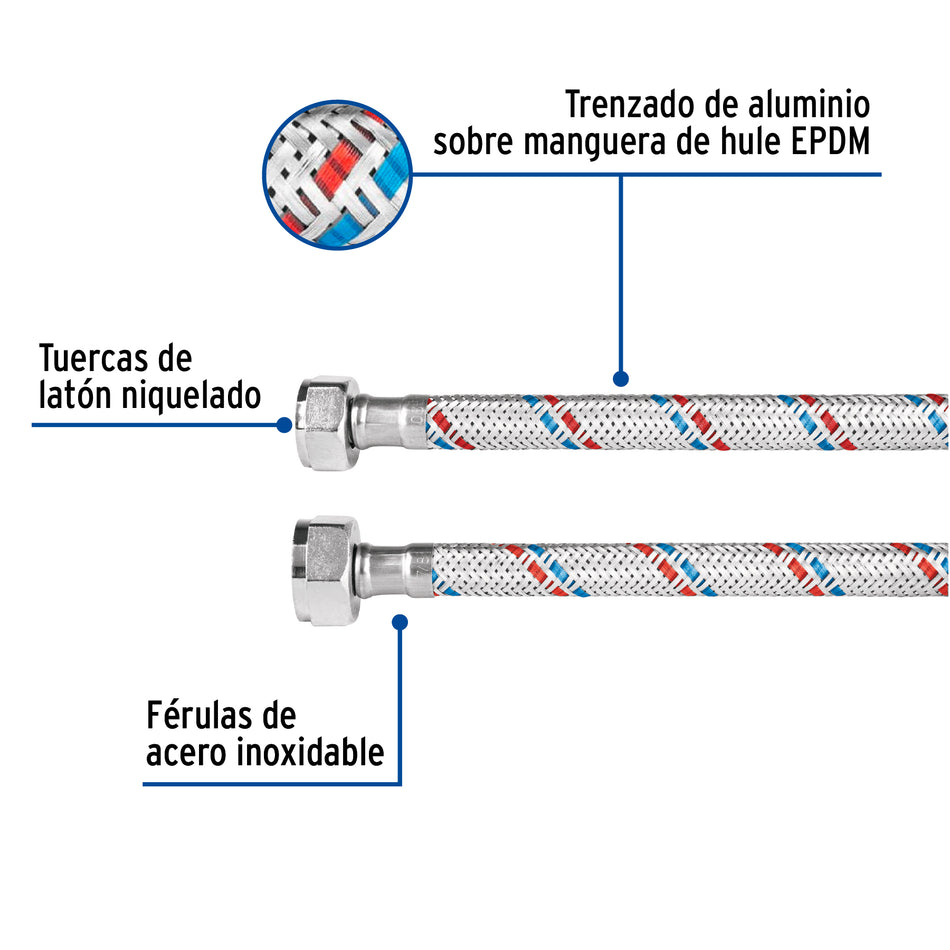 Manguera p/WC, aluminio, 1/2' x 7/8', 50 cm, Basic Caja con 12, 48543