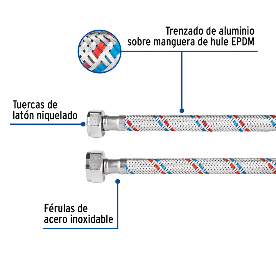 Manguera p/WC, aluminio, 1/2' x 7/8', 60 cm, Basic Caja con 12, 48544