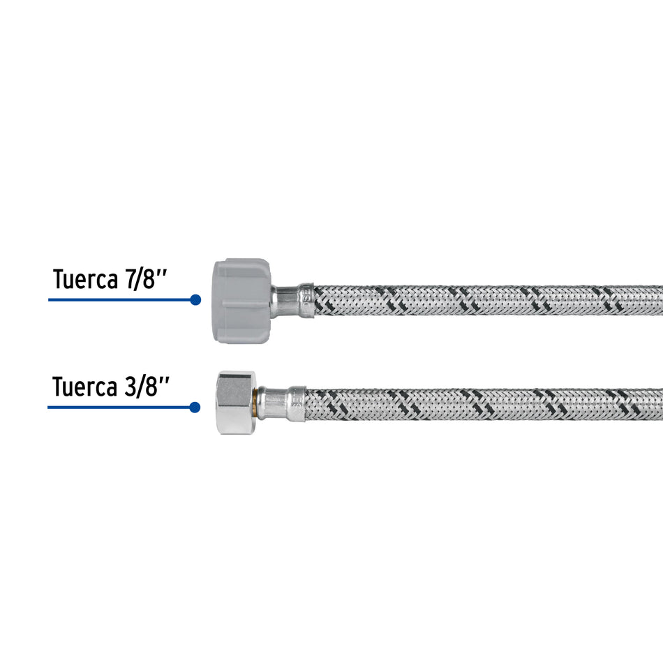 Manguera p/WC, acero inox, 3/8'x7/8', 50cm, plástico/latón Caja con 6, 45501
