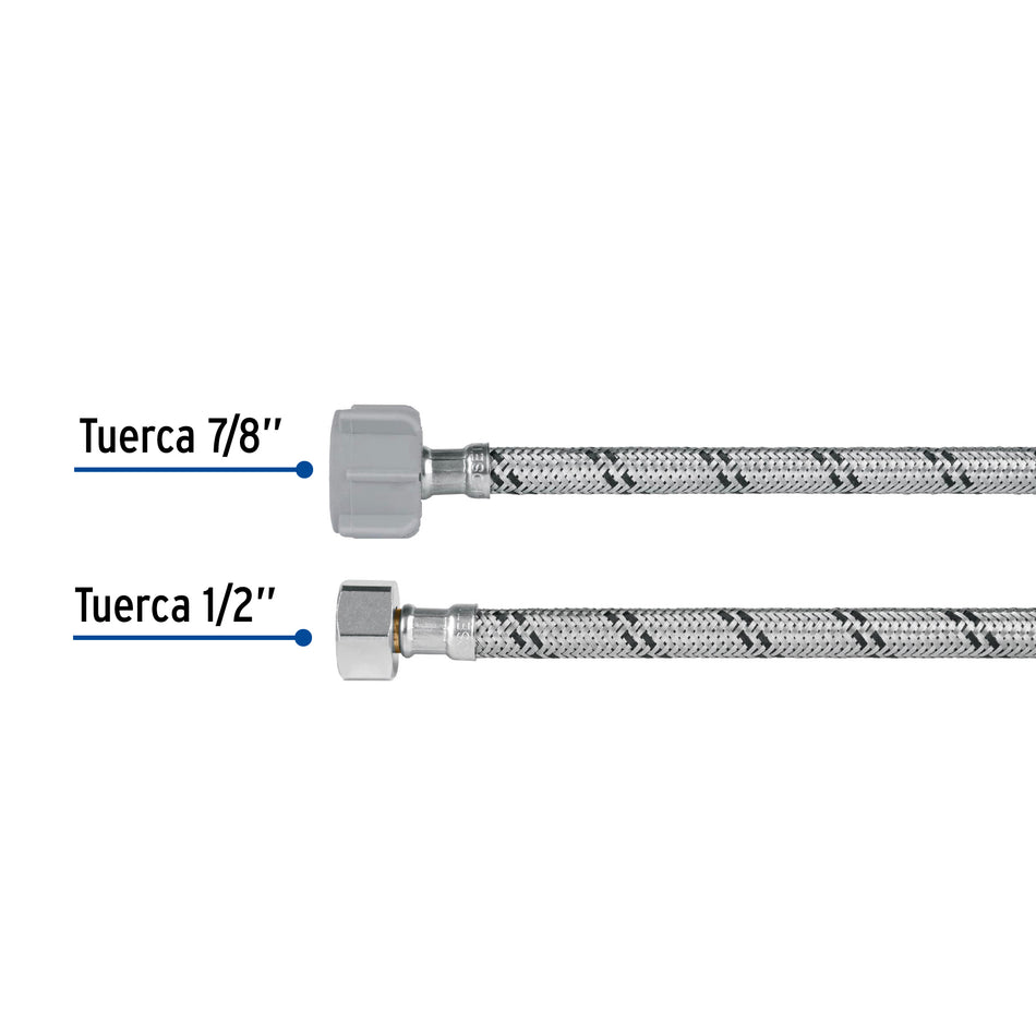 Manguera p/WC, acero inox, 1/2'x7/8', 50 cm, plástico/latón Caja con 6, 46422