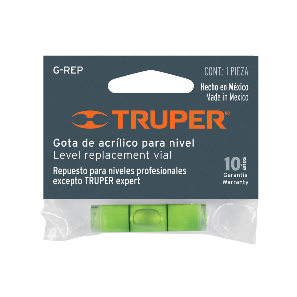 Gota verde de acrílico de repuesto para nivel, Truper Caja con 12, 17042