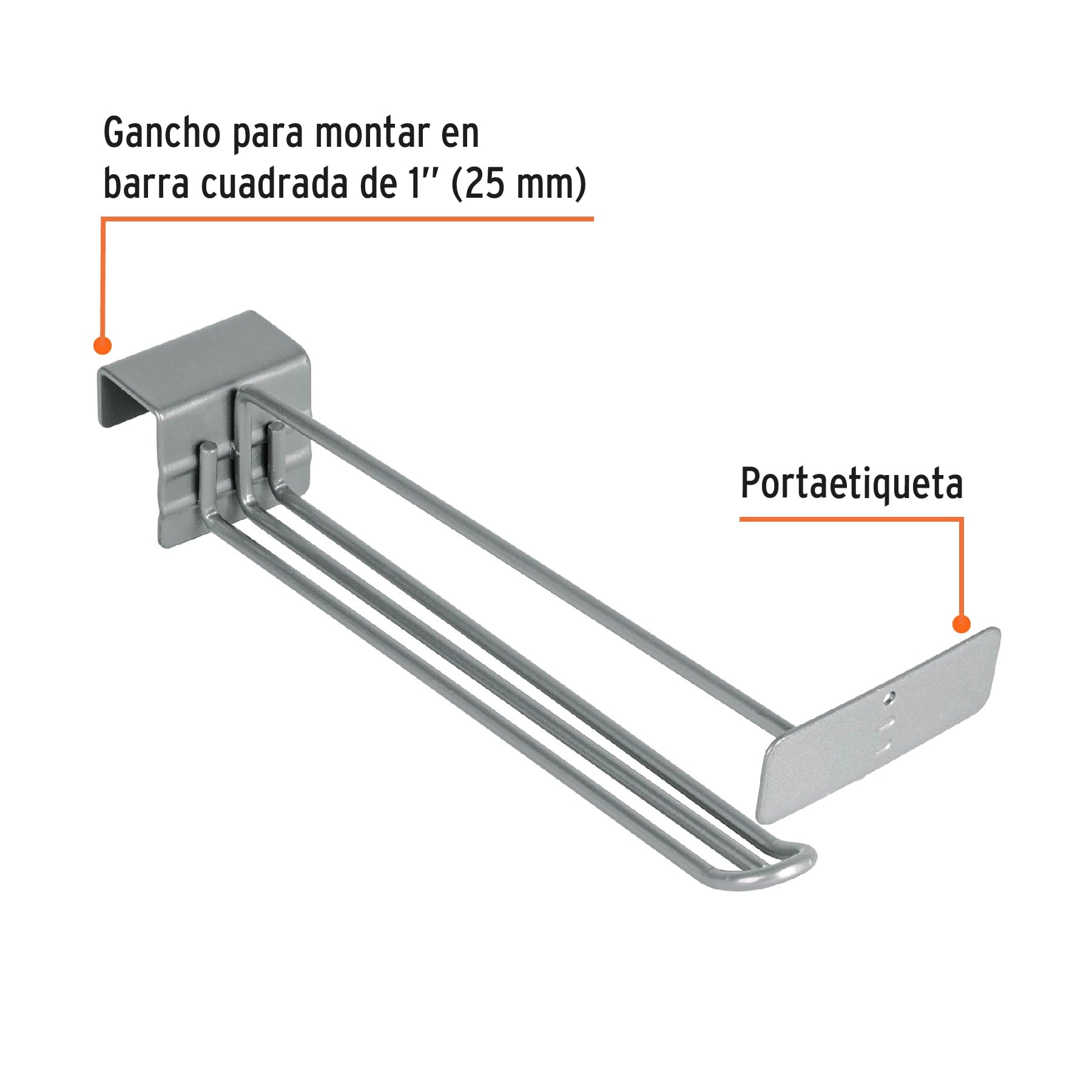 Gancho recto reforzado de 10' con portaetiqueta, Truper, 10259