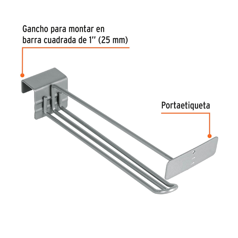 Gancho recto reforzado de 10' con portaetiqueta, Truper Caja con 24, 10259