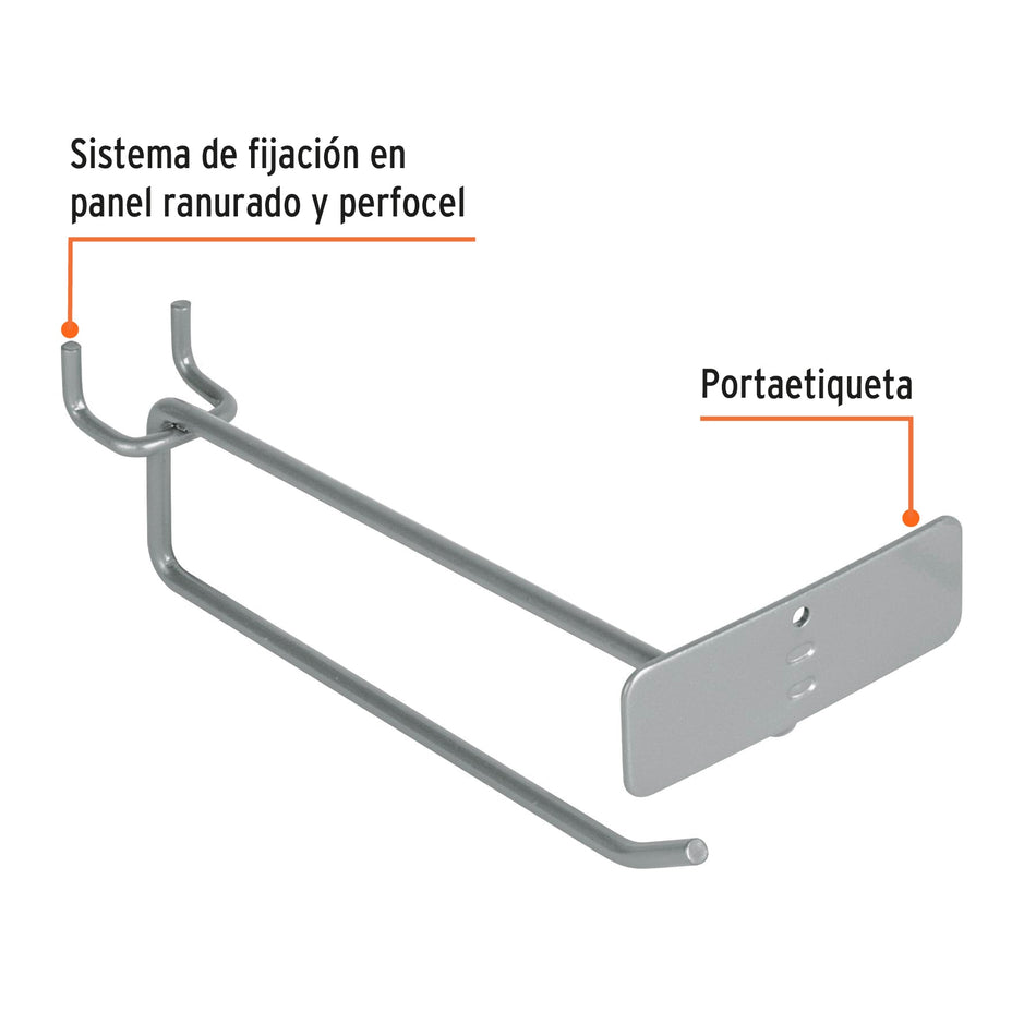 Gancho recto 6' con portaetiqueta para perfocel y ranurado Caja con 24, 50153