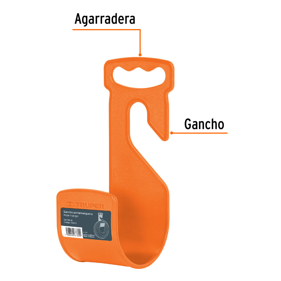 Gancho plástico naranja para manguera de jardín, Truper Caja con 6, 100173