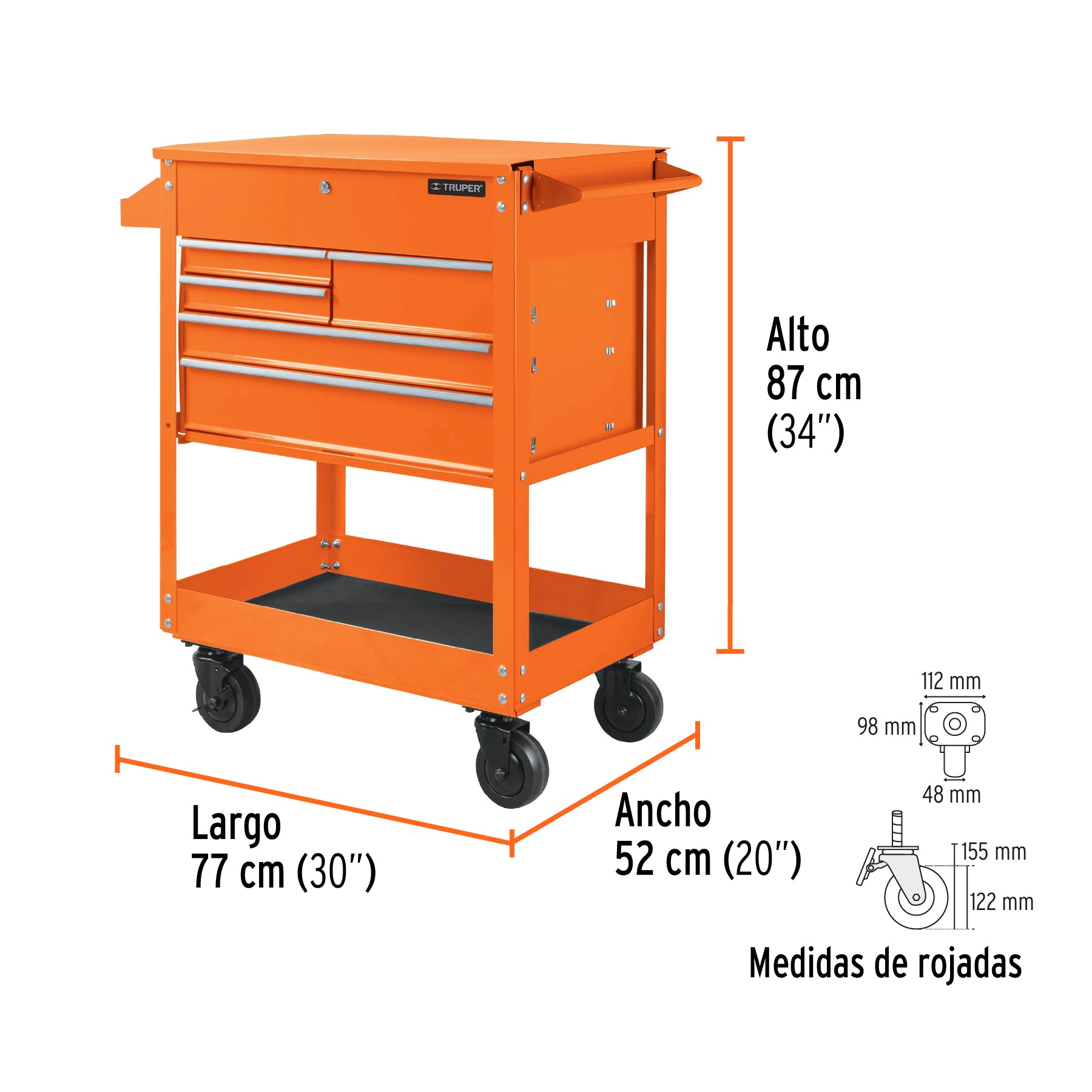 Gabinete metálico móvil, 5 cajones, capacidad 320 kg, Truper, 101733