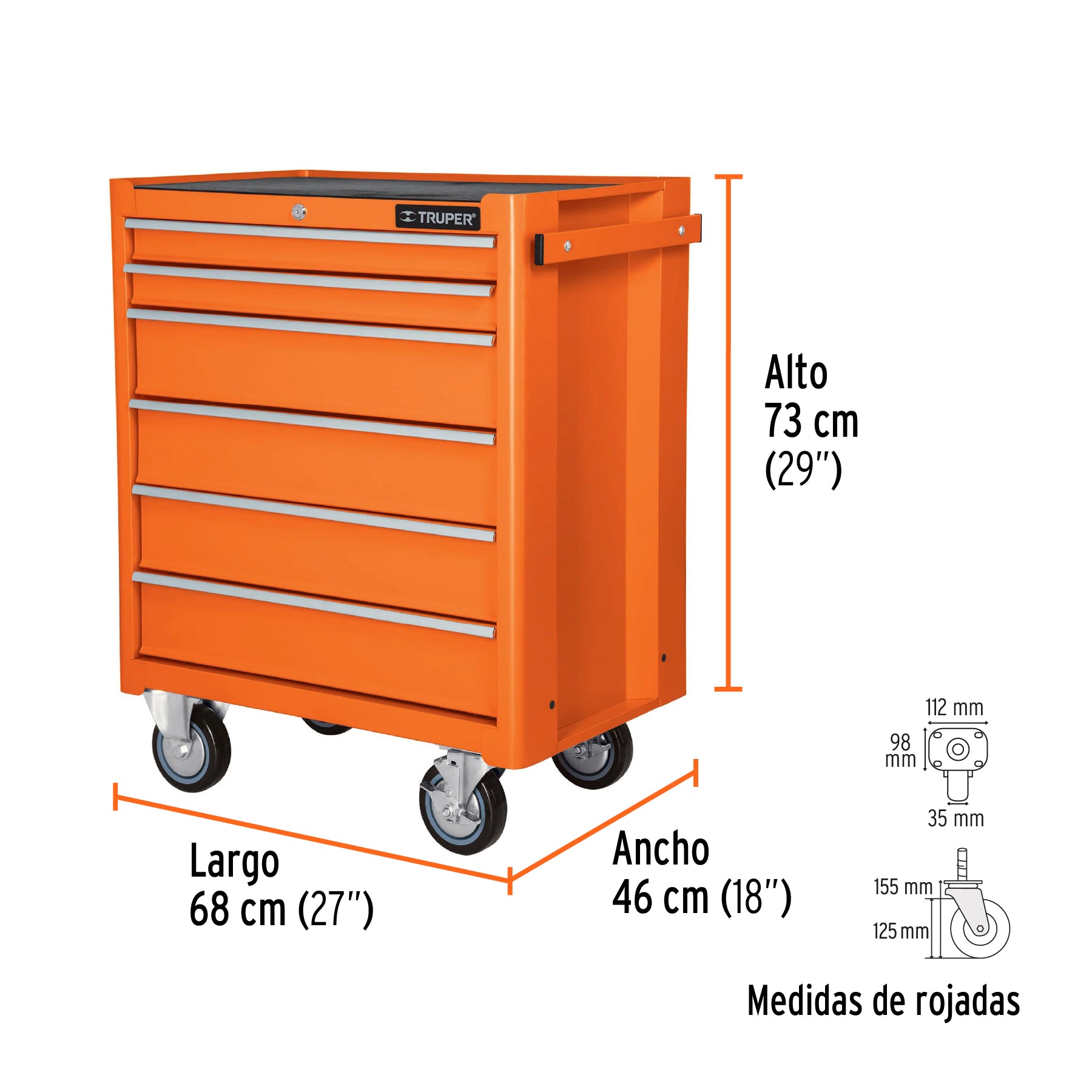 Gabinete metálico móvil, 6 cajones, capacidad 130 kg, Truper, 12067