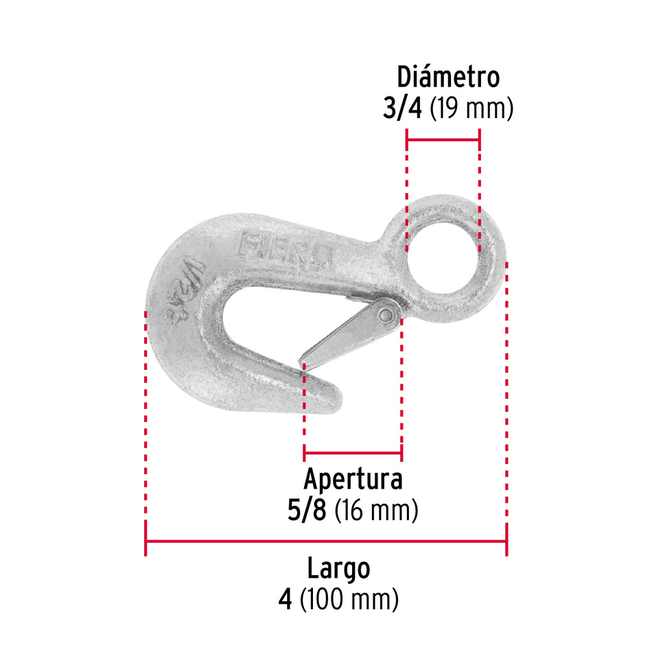 Gancho eslinga de acero forjado 3/4', carga 500 kg, Fiero Caja con 4, 44075