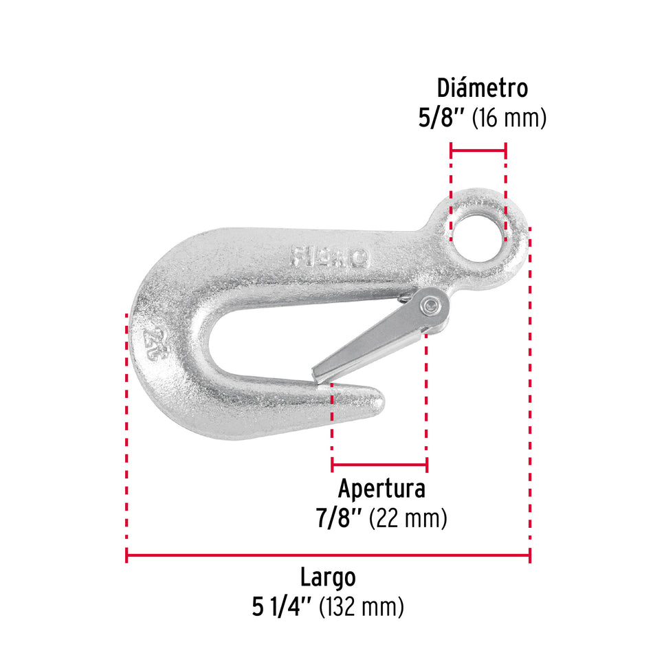 Gancho eslinga de acero forjado 5/8', carga 2000 kg, Fiero Caja con 4, 44078
