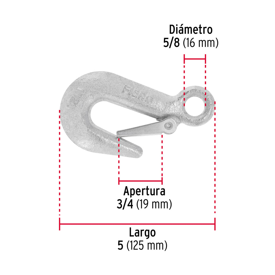 Gancho eslinga de acero forjado 5/8', carga 1500 kg, Fiero Caja con 4, 44077