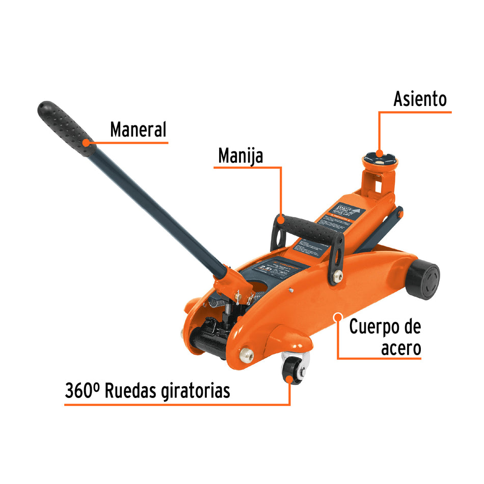 Gato hidráulico de patín 2.5t, elevación rápida, con maletín, 14946