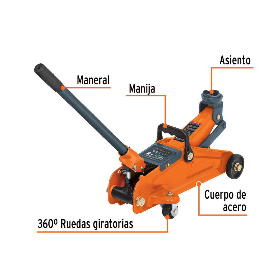 Gato hidráulico de patín, 2t, 30 movimientos, Truper, 14944