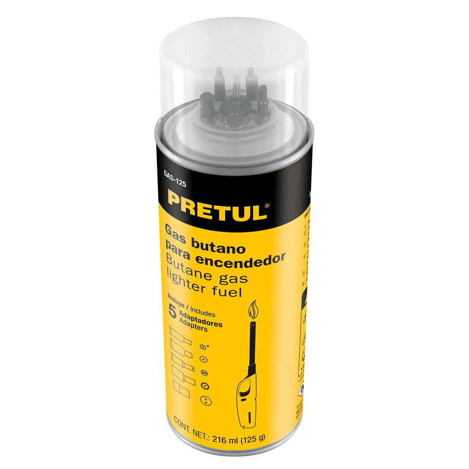 Lata de gas butano para encendedor, 125 g, PRETUL Caja con 6, 25131