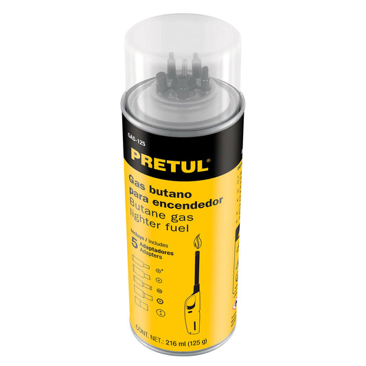 Lata de gas butano para encendedor, 125 g, PRETUL Caja con 6, 25131