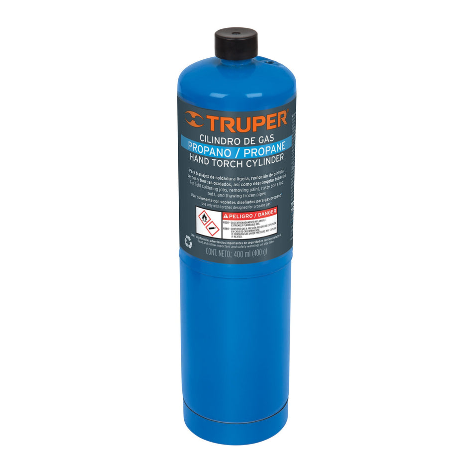 Cilindro de gas propano de 400g, azul, TRUPER Caja con 4, 11913