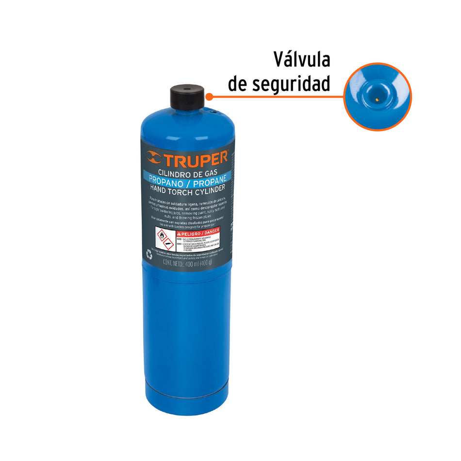 Cilindro de gas propano de 400g, azul, TRUPER Caja con 4, 11913