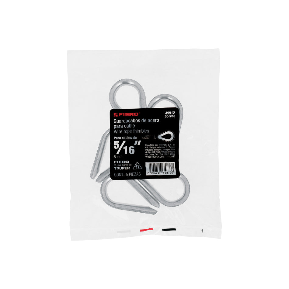 Bolsa con 5 guardacabos para cable de acero de 5/16', Fiero Caja con 10, 49912