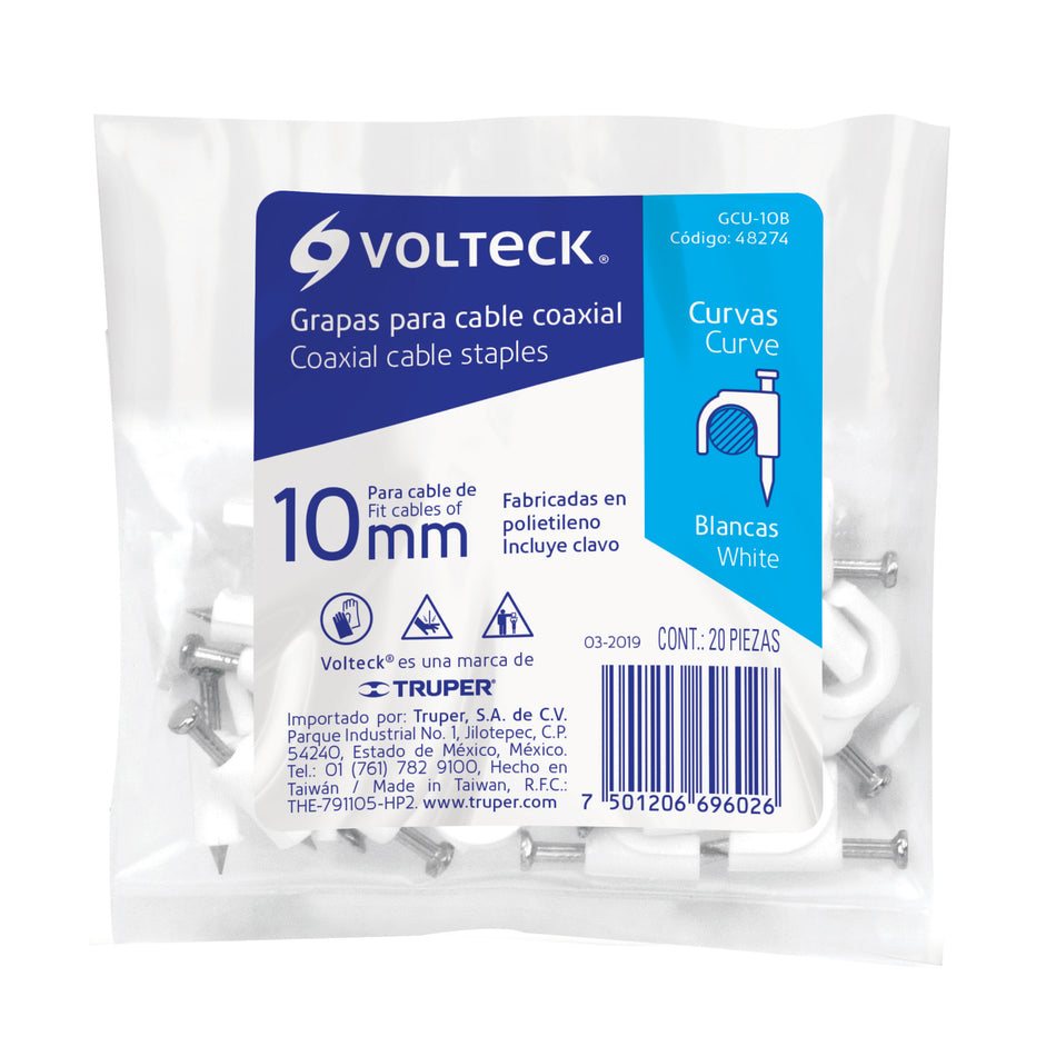 Bolsa con 20 grapas blancas de 10 mm para cable redondo Caja con 20, 48274