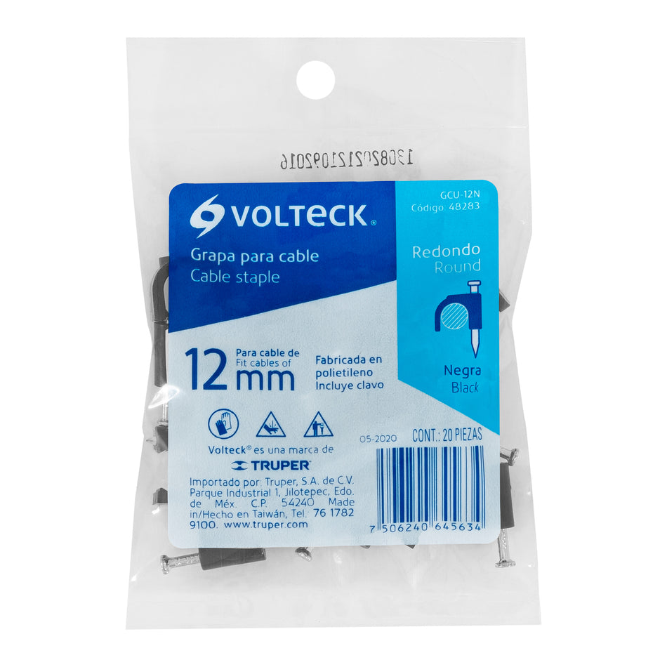 Bolsa con 20 grapas negras de 12 mm para cable redondo Caja con 10, 48283