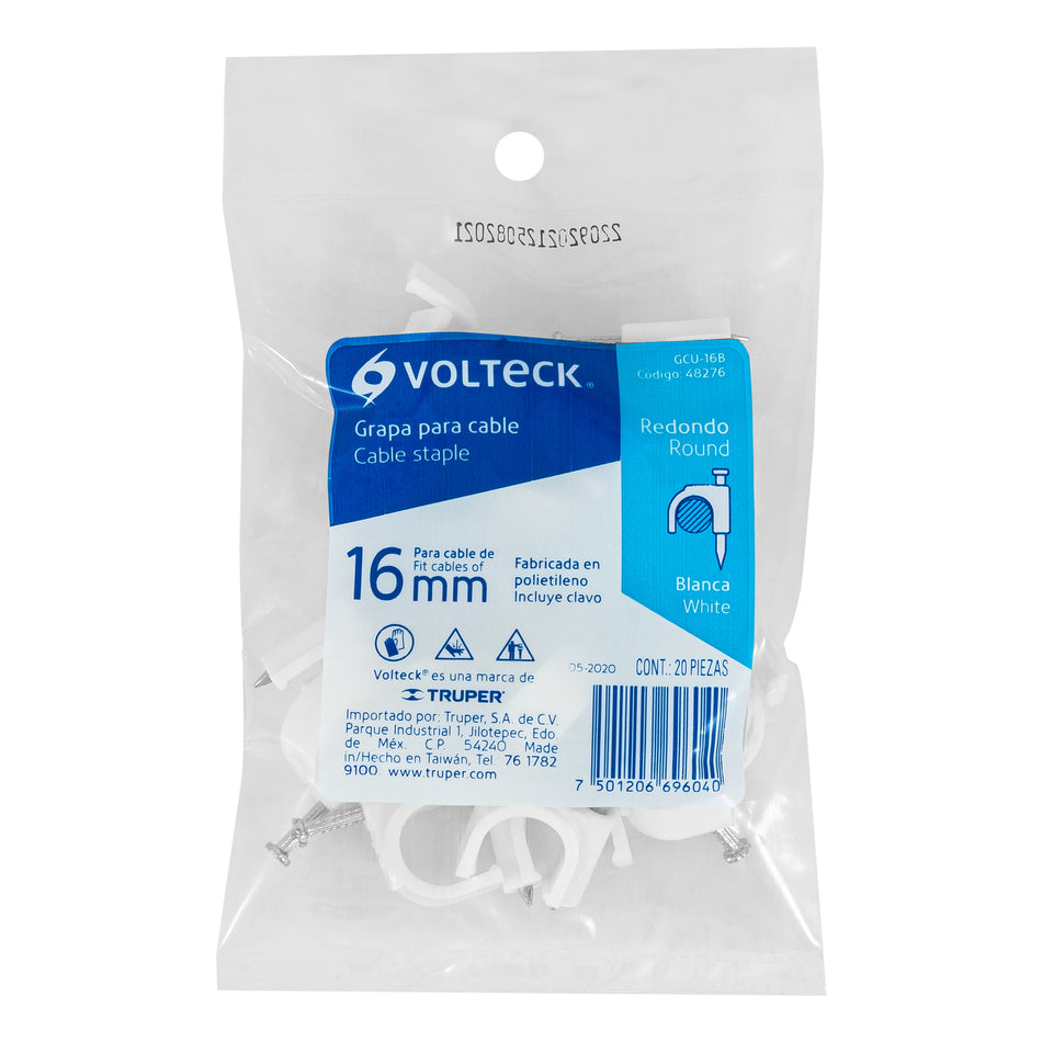 Bolsa con 20 grapas blancas de 16 mm para cable redondo Caja con 10, 48276