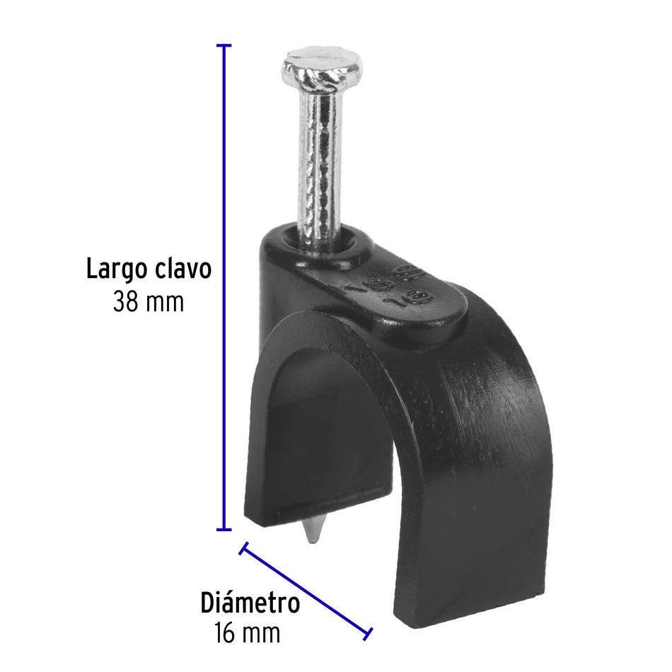 Bolsa con 20 grapas negras de 16 mm para cable redondo Caja con 10, 48284