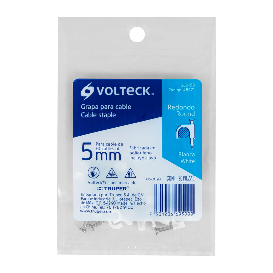 Bolsa con 20 grapas blancas de 5 mm para cable redondo Caja con 20, 48271