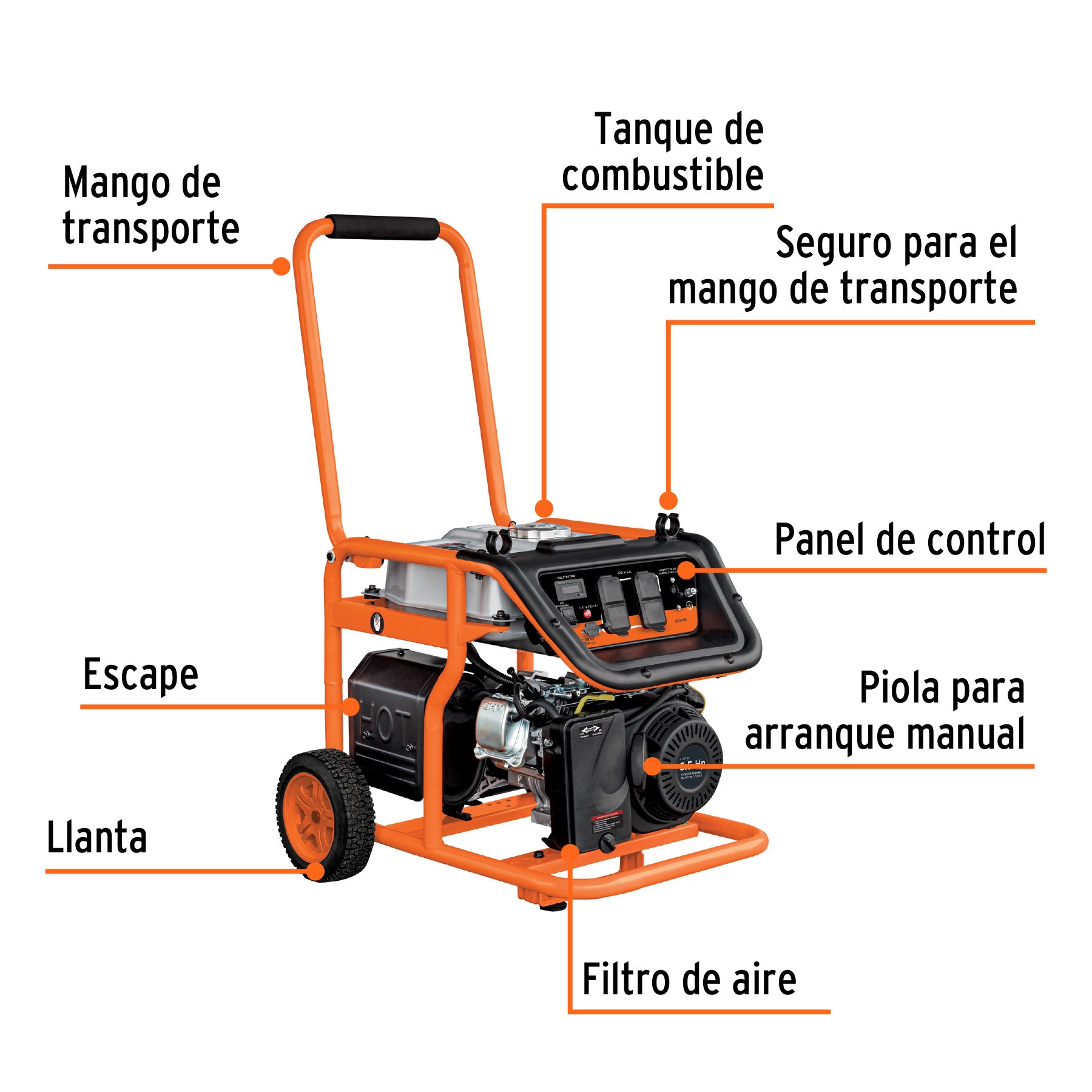 Generador portátil 1.5 kW motor a gasolina, Truper, 15341