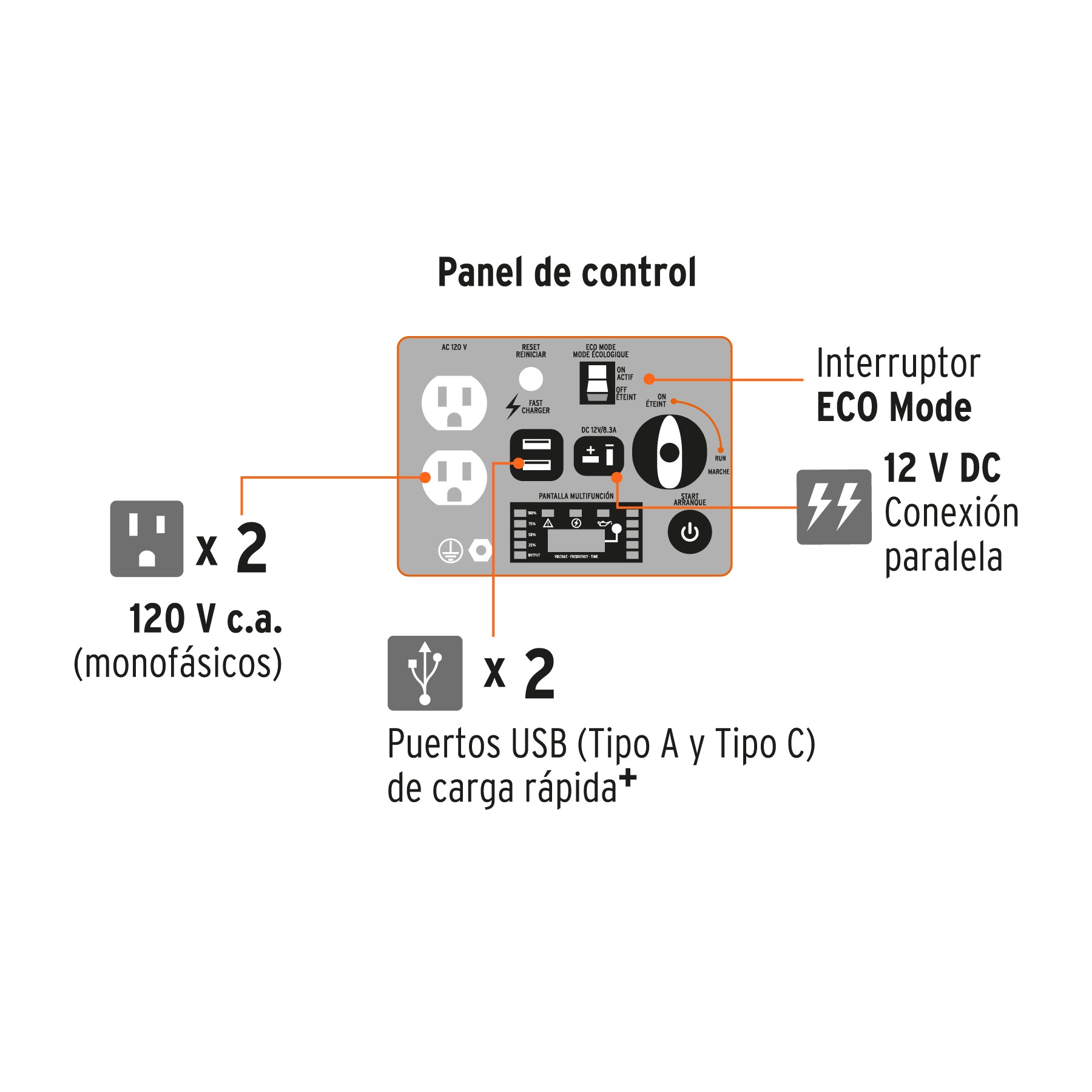 Generador silencioso inverter 2200W, 80 cc, enc. electrónico, 103279