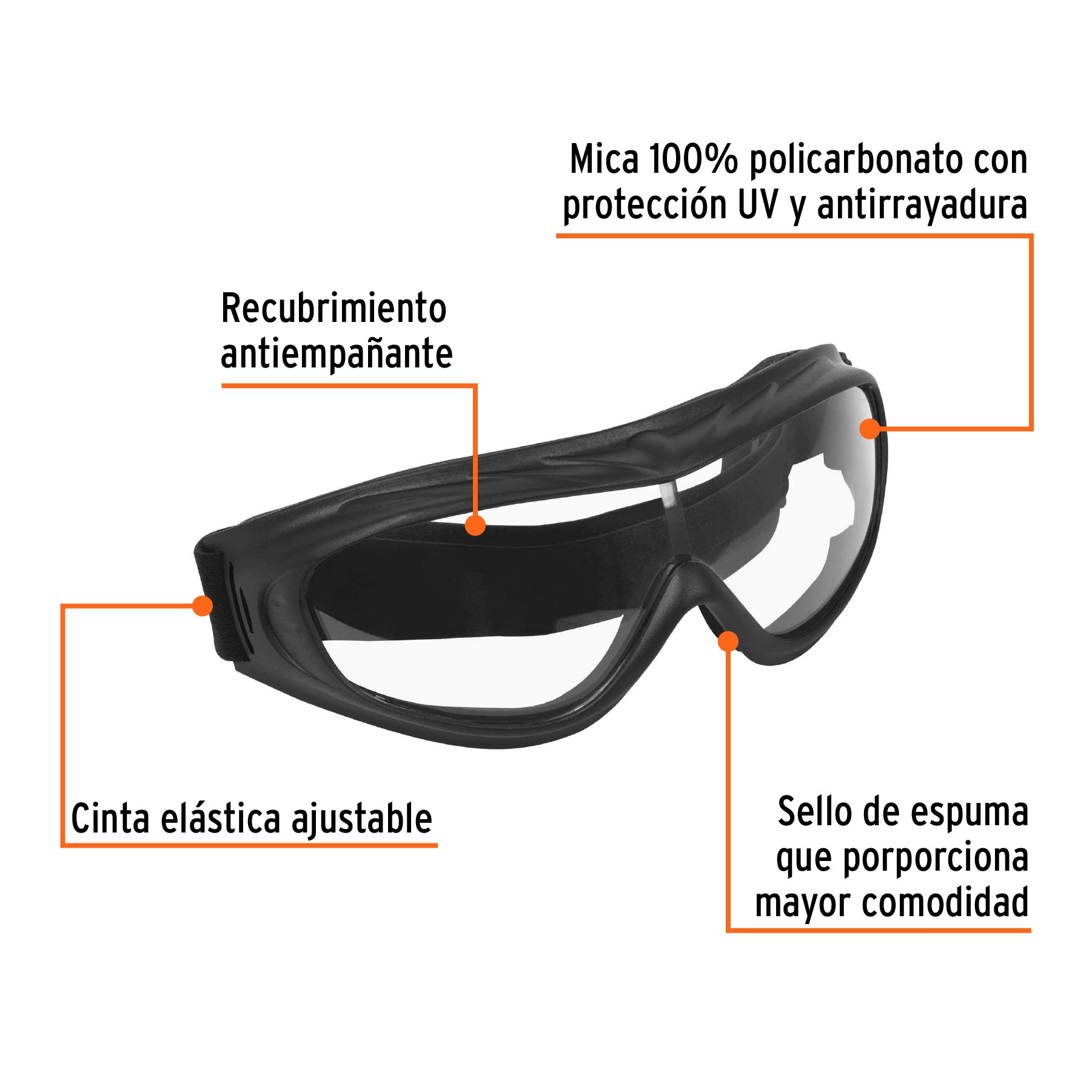 Goggles de seguridad ultra ligeros, antiempaño, Truper, 19952