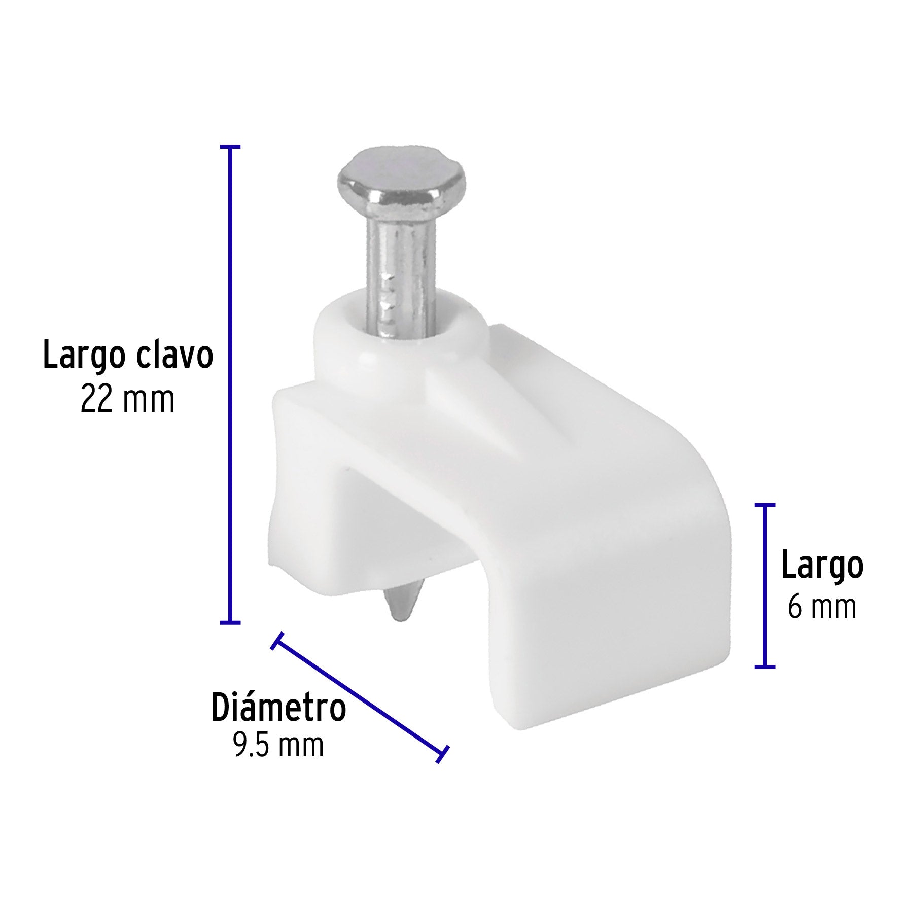 Bolsa con 500 grapas blancas de 6 x 9.5 mm para cable plano, 43046