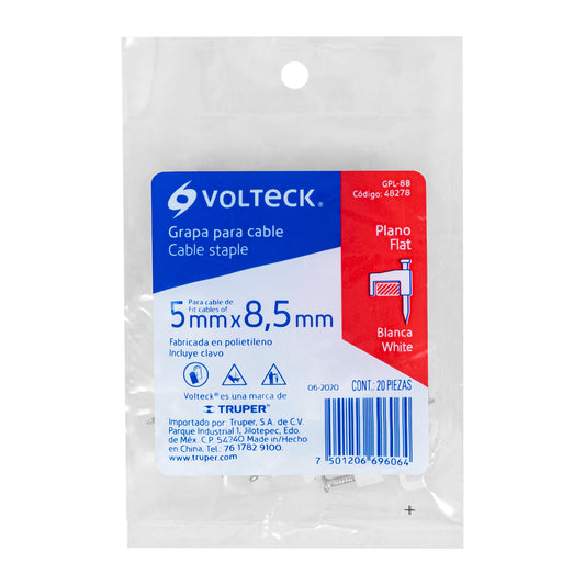 Bolsa con 20 grapas blancas de 3 x 6 mm para cable plano Caja con 10, 48277