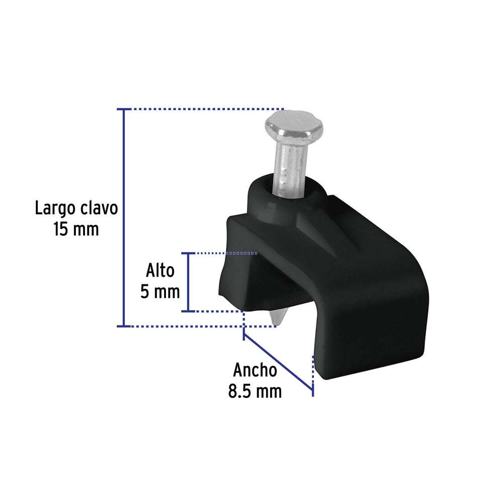 Bolsa con 20 grapas negras de 5 x 8.5 mm para cable plano Caja con 10, 48034