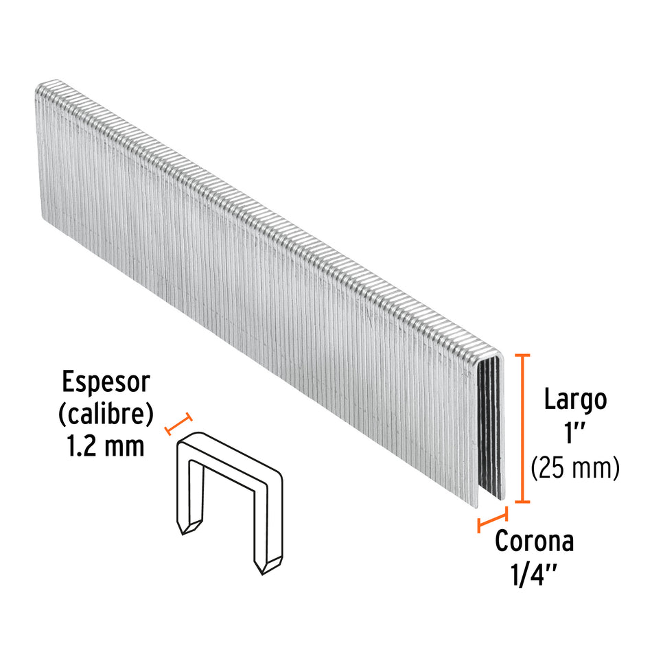 grapas corona 1/4' calibre 18, 25mm p/ENNE-120 Caja con 5000, 18274