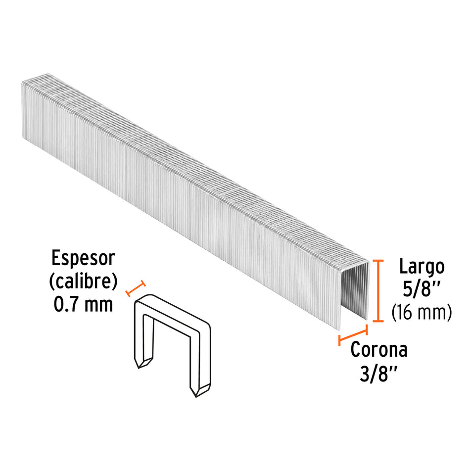 grapas corona 3/8' calibre 22, 16mm p/ENNE-70 Caja con 5000, 13246