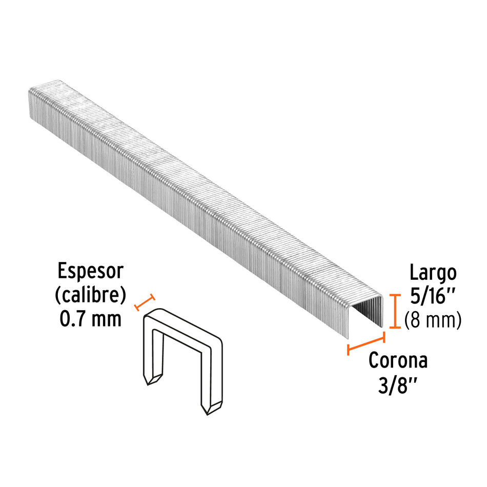 grapas corona 3/8' calibre 22, 8mm p/ENNE-70 Caja con 5000, 18283