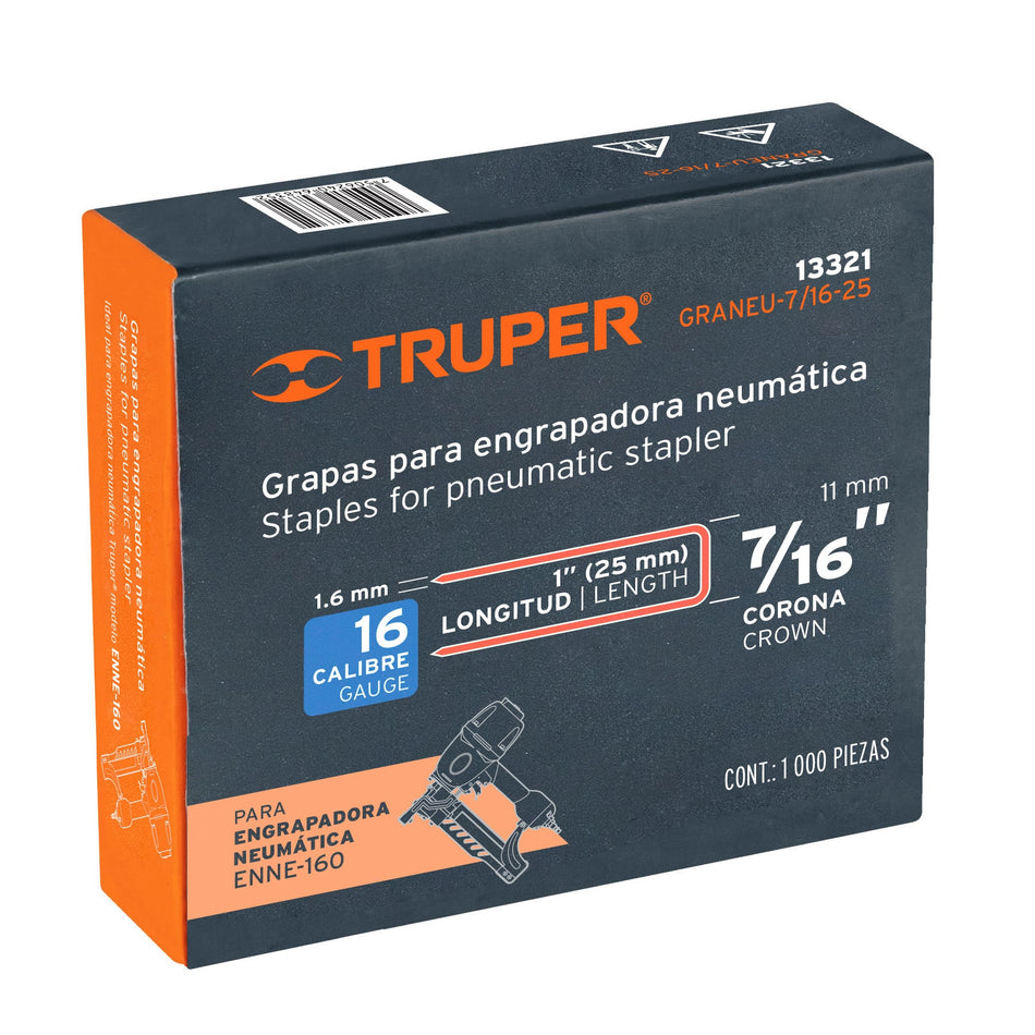 grapas corona 7/16' cal. 16, 25mm p/ENNE-160 Caja con 1000, 13321