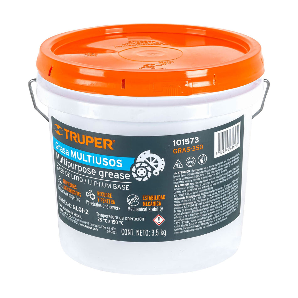 Grasa lubricante multiusos, base litio, 3.5 kg, Truper, 101573