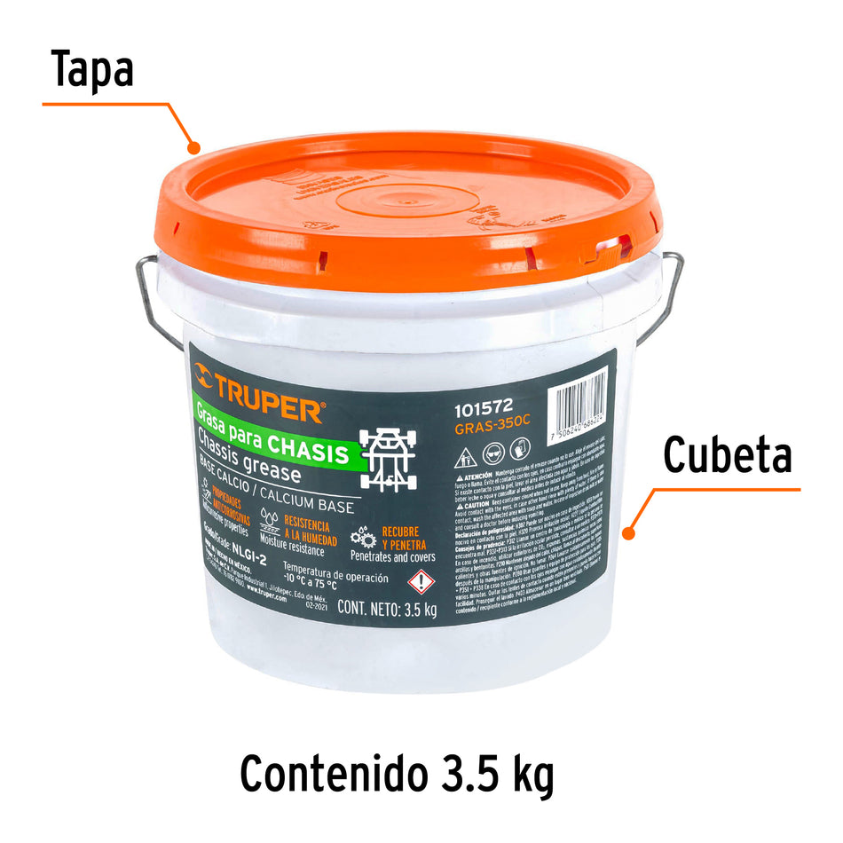Grasa lubricante para chasis, base calcio, 3.5 kg, Truper, 101572