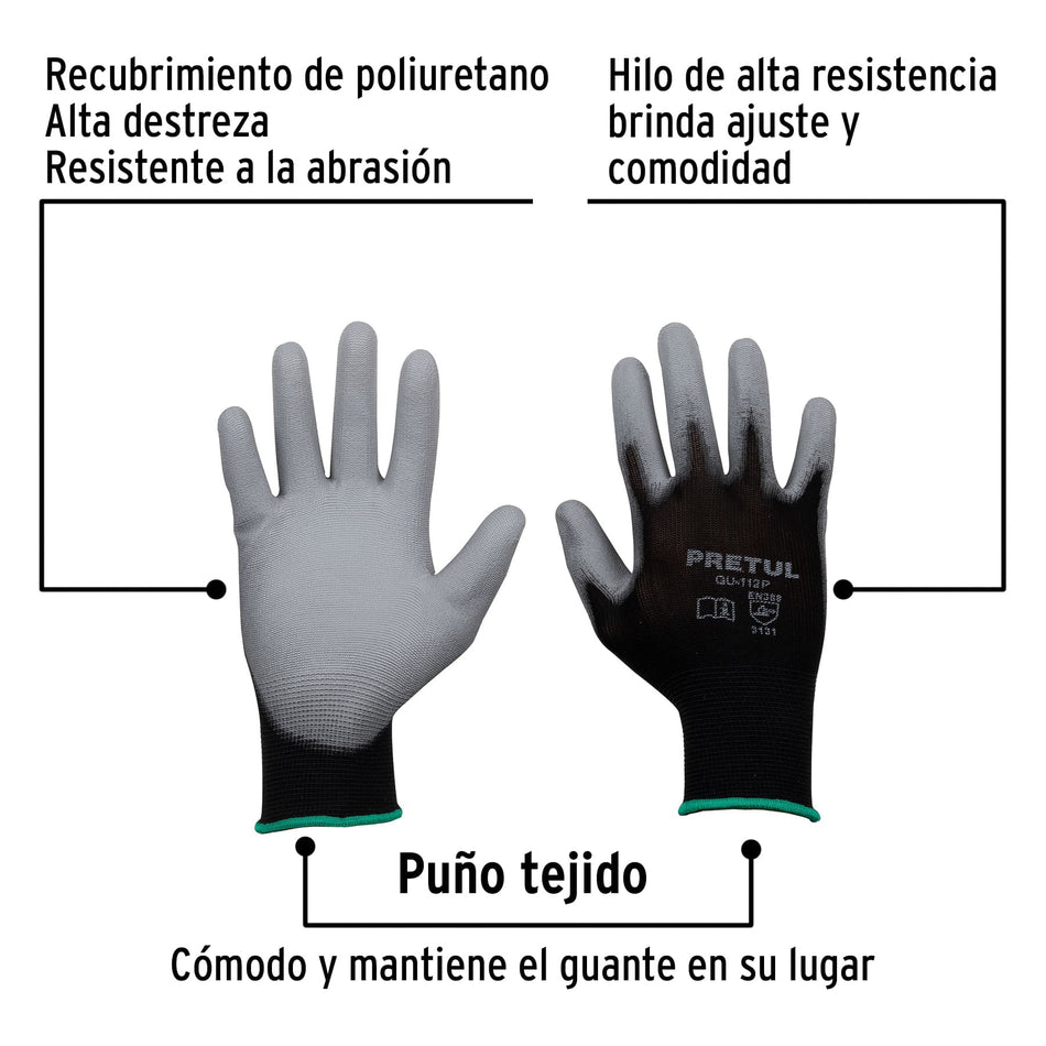 Guantes de nylon recubiertos de poliuretano, M, PRETUL Caja con 12, 20030