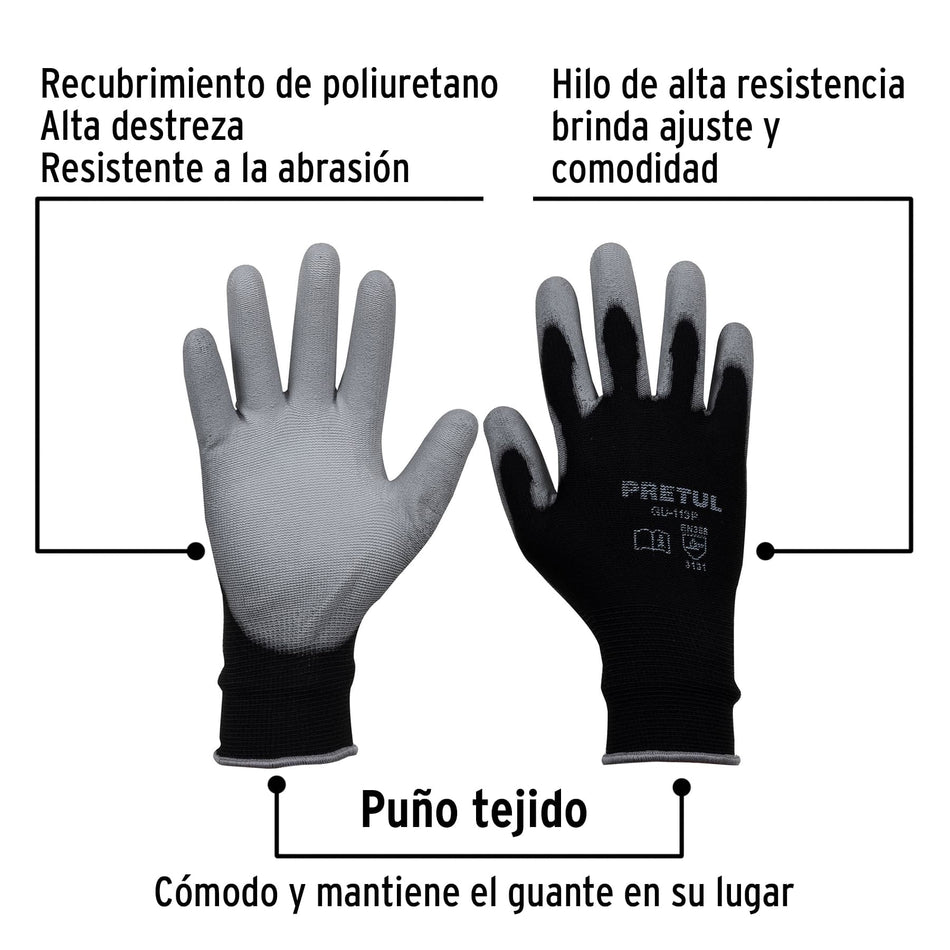 Guantes de nylon recubiertos de poliuretano, G, PRETUL Caja con 12, 20031