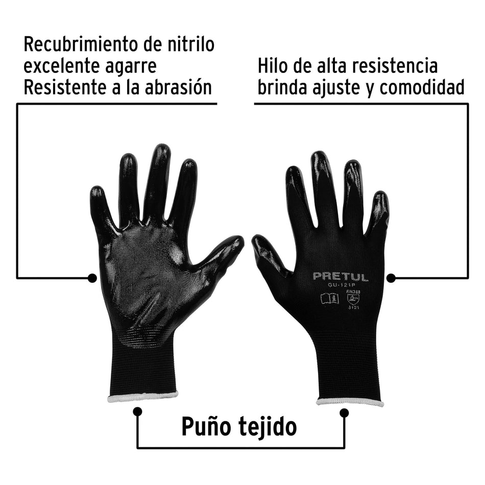 Guantes de nylon recubiertos de nitrilo, CH, PRETUL Caja con 12, 20026