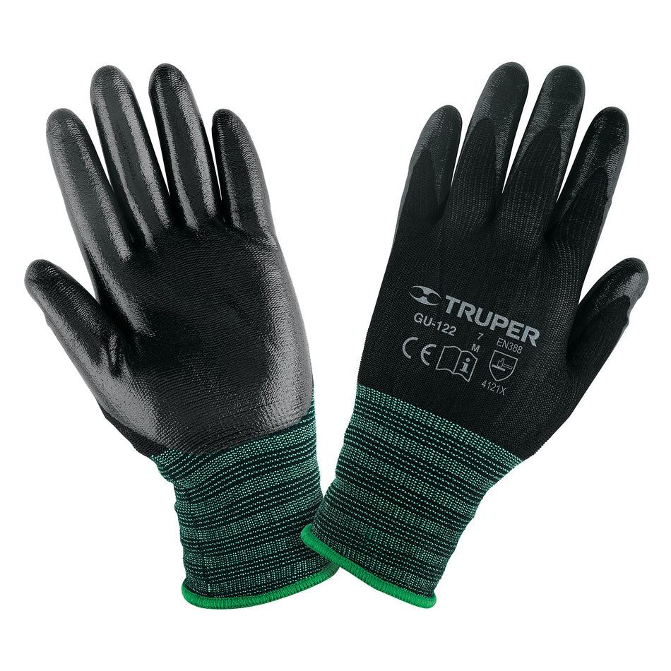 Guantes de nylon recubiertos de nitrilo, M, TRUPER Caja con 6, 13294