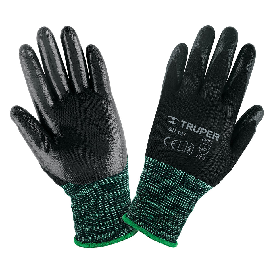 Guantes de nylon recubiertos de nitrilo, G, TRUPER Caja con 6, 13295
