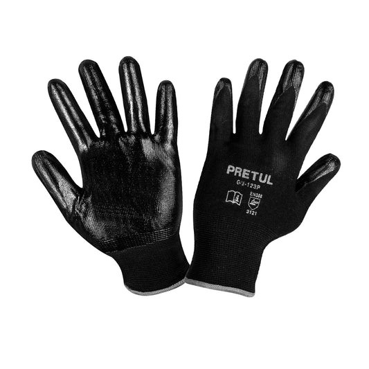 Guantes de nylon recubiertos de nitrilo, G, PRETUL Caja con 12, 20028