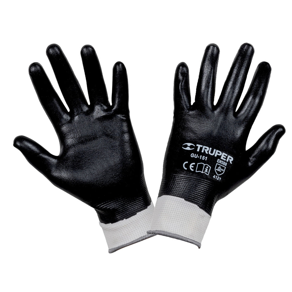 Guantes de poliéster recubiertos de nitrilo, CH, TRUPER Caja con 6, 18025
