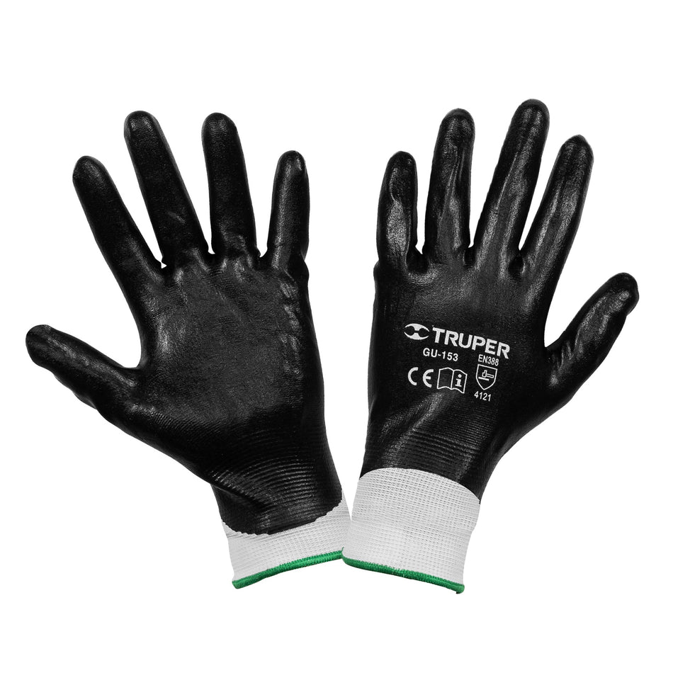 Guantes de poliéster recubiertos de nitrilo, G, TRUPER Caja con 6, 18027