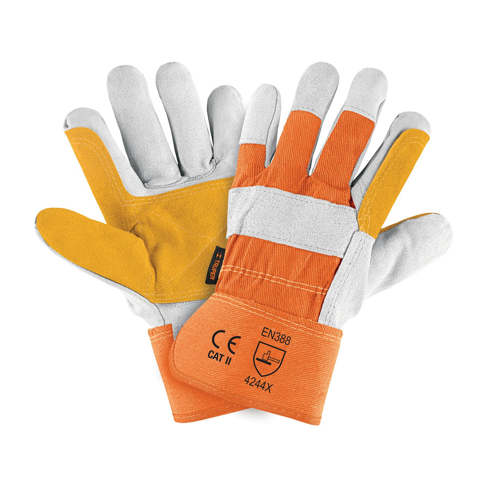 Guantes de carnaza y loneta, con refuerzo, unitalla, TRUPER Caja con 6, 14246