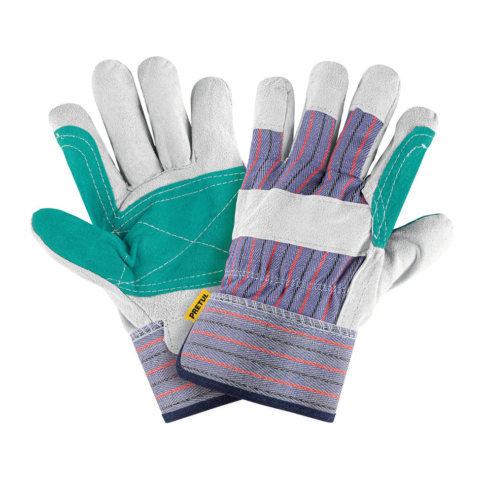 Guantes de carnaza y loneta con refuerzo, unitalla, PRETUL Caja con 6, 29977