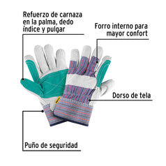 Guantes de carnaza y loneta con refuerzo, unitalla, PRETUL Caja con 6, 29977